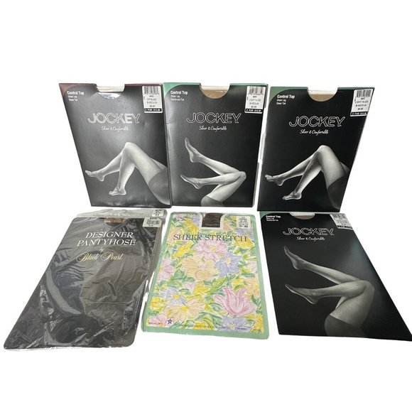 Lot of 6 dead new stock VTG pantyhose Jockey Black Pearl and Sheer Stretch brand - Picture 1 of 13